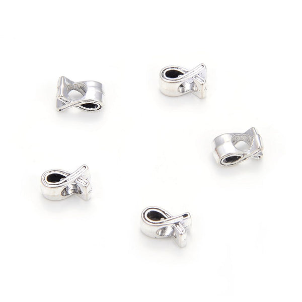 20pcs Ribbon Symbol of Awareness Large Hole Beads, Hole ID 4.5mm, Antique Silver, Zinc Alloy Metal, MEC-C15