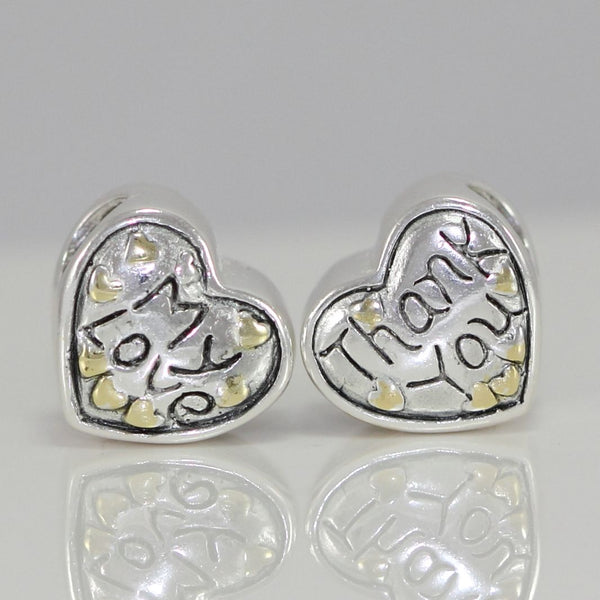 1pc Real 925 Sterling Silver Thank You Gold Love Heart Bead Charm, Compatible with Pandora All Other Charm Bracelet, EC4-B10