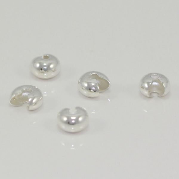 100pcs Crimp Bead Knot Covers, Crimp End Caps, Sterling Silver Plated Brass, Size Selection: 3mm/4mm/5mm/6mm