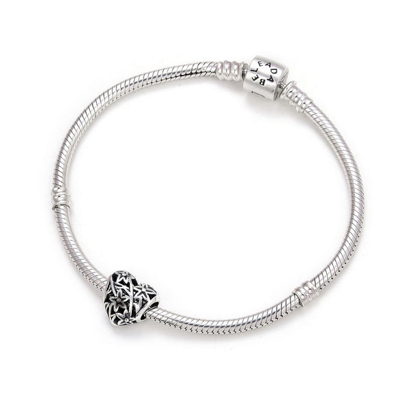 1pc Real 925 Sterling Silver Filigree Floral Heart Charm Star Flower Bead, Compatible with Pandora All Other Charm Bracelet, EC4-B8
