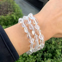 1 Strand Stretch Natural Clear Crystal White Quartz Free Form Gemstone Bracelet, 7-10mm Beads, Length Selections: 7 inch/7.5 inch
