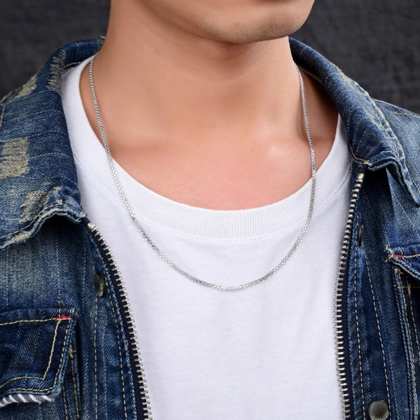 1pc 925 Sterling Silver Diamond-Cut Bismark Link Chain Necklace, Tarnish Resistant Rhodium Plated, 2.4mm, Thick Strong, Length Selections: 16/18/20/22 inch