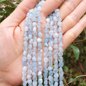 Natural Blue Aquamarine Gemstone Oval Tumbled Pebble Beads, Irregular, 5mm to 8mm, Hole ID 1mm, 15 Inch/1 Strand, GZ11-65