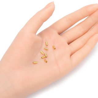 50pcs 925 Sterling Silver Crimp Tubes, Real 18K Yellow Gold Plated, Hole ID 1.5mm, Size Selections: 4x2mm, 5x2mm