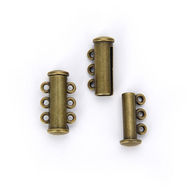 10pcs 3-Strand Magnetic Lock Clasp Sets, Multiple Strands Layering Clasp, Antique Bronze Plated Brass, 20mm, CF229-3