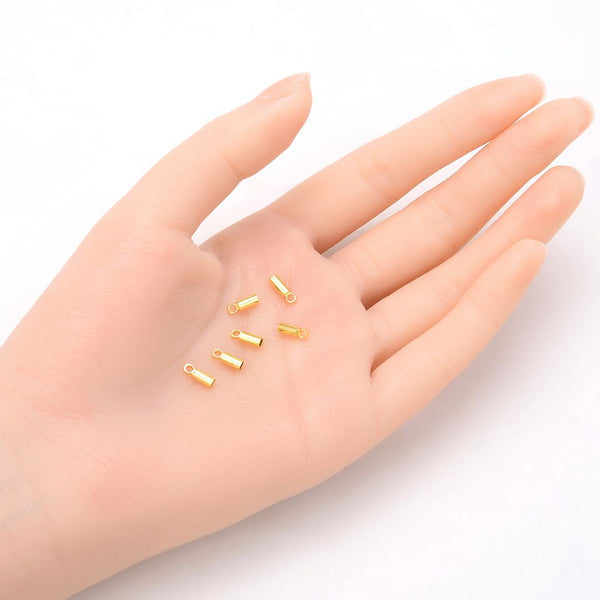 50pcs Tarnish Resistant Glue In Cord End Caps, 18K Yellow Gold Plated Brass, Hole ID Selections: 1mm/1.5mm/2mm/2.5mm/3mm