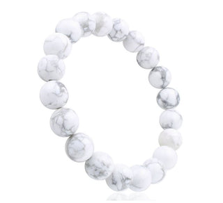 1 Strand Stretch Natural White Howlite Beaded Gemstone Bracelet, 8mm Bead, Length Selections: 7 inch/7.5 inch/8 inch/8.5 inch