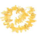 1 Strand Natural Raw Crystal Quartz Gemstone Beads, Small Drilled Stone Points, Topaz Yellow AB Titanium Coated Stone Stick, 15 Inch, GA11
