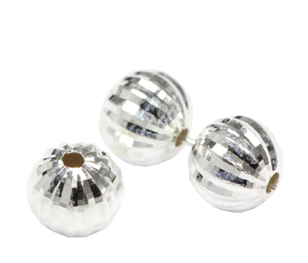 5pcs 925 Sterling Silver Sparkle Diamond Cut Corrugated Round Beads, 10mm, Hole ID 1.5mm, SS61-10