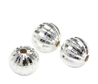10pcs 925 Sterling Silver Sparkle Diamond Cut Corrugated Round Beads, Size Selections: 4mm/6mm/8mm