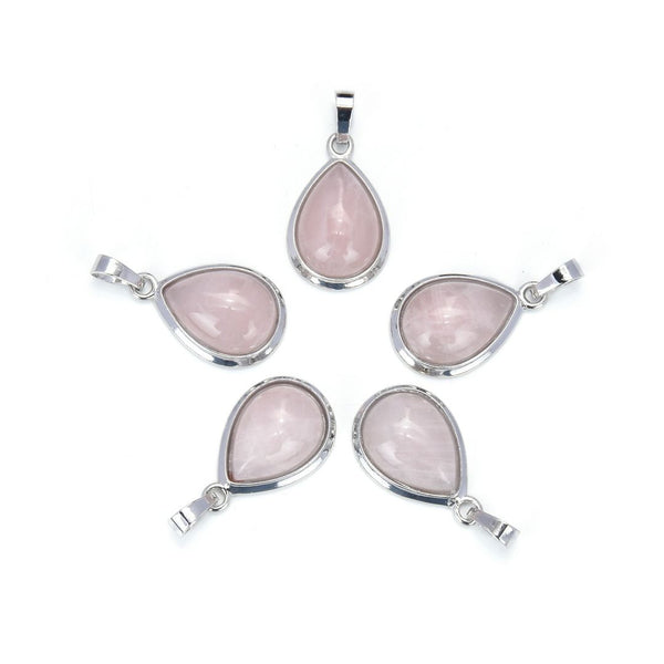 2pcs Natural Pink Rose Quartz Teardrop Gemstone Pendants, 22mm Pear Stone Drops, G2P-J3