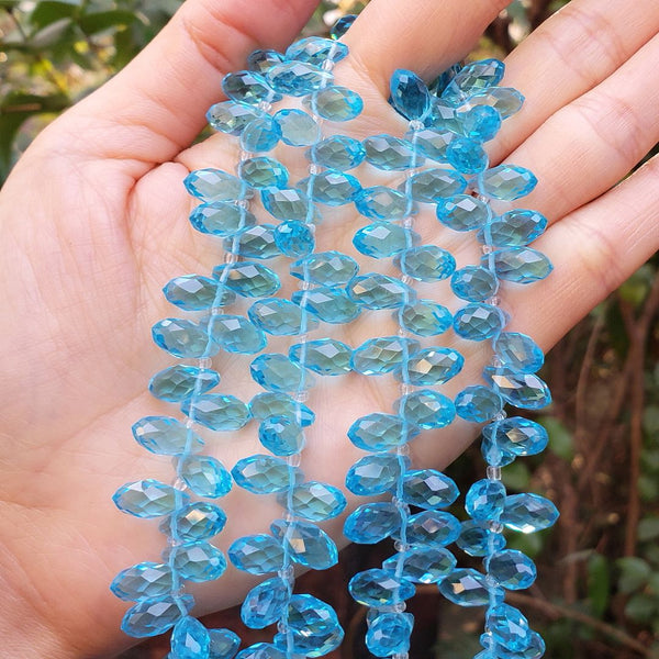 200pcs Creative Club Faceted Teardrop Briolette Crystal Glass Beads, Pendant Drop, Aquamarine Blue, 12x6mm, Hole ID 1mm, CCT2-10