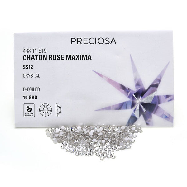 100pcs Genuine Preciosa MAXIMA Chaton Rose Round Flat Back Crystal Rhinestone, Foil Back, Crystal Clear, SS12, 3-3.2mm, Prm-S121