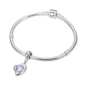 1pc 925 Sterling Silver Love Heart June Birthstone Charm Drop, Light Purple Alexandrite Cubic Zirconia CZ, 26mm (1 inch) Long, Hole ID 4.5mm, EC1-E6