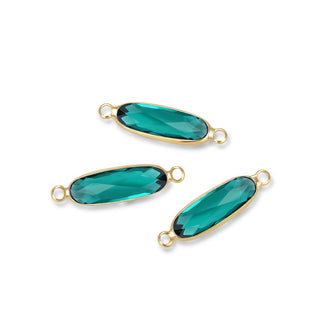 10pcs Grade A May Emerald Green Rectangle Bar Birthstone Links, 18K Yellow Gold Plated Brass, 21x7mm, CCP9-G5