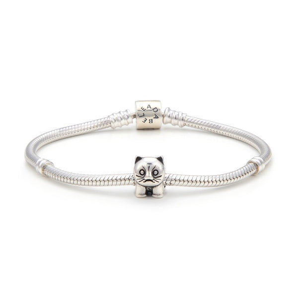 1pc Cute Solid 925 Sterling Silver Cat Charm Kitty Bead, Compatible with Pandora All Other Charm Bracelets, EC2-B1