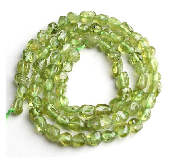 Natural Green Peridot Gemstone Oval Tumbled Pebble Beads, Irregular, 4mm to 7mm, Hole ID 1mm, 15 Inch/1 Strand, GZ11-50