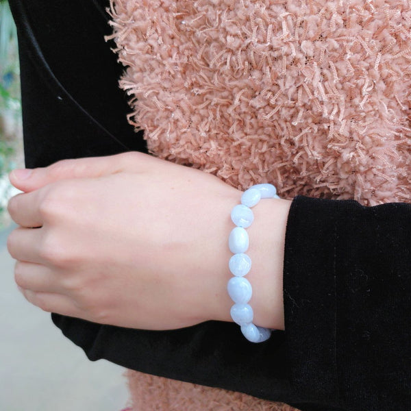 1 Strand Stretch Natural Blue Lace Agate Free Form Gemstone Bracelet, 7-10mm Beads, Length Selections: 7 inch/7.5 inch