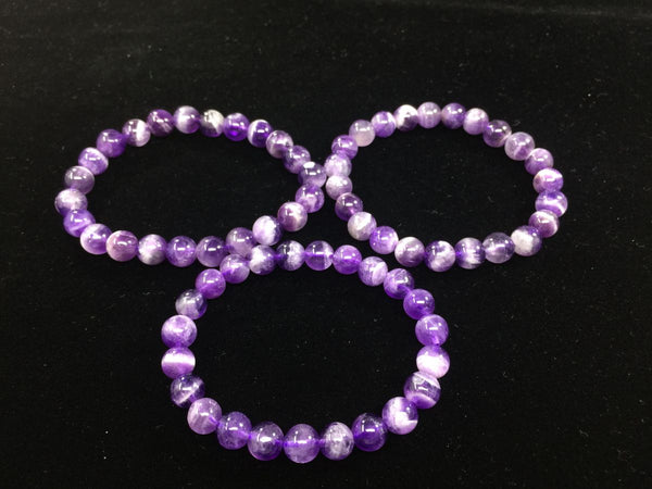 1 Strand Stretch Natural Purple Amethyst Beaded Gemstone Bracelet, 8mm Bead, Length Selections: 7 inch/7.5 inch/8 inch/8.5 inch