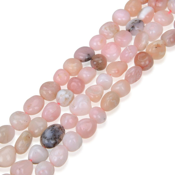 Natural Pink Opal Gemstone Oval Tumbled Pebble Beads, Irregular, 8mm to 10mm, Hole ID 1mm, 15 Inch/1 Strand, GZ12-4