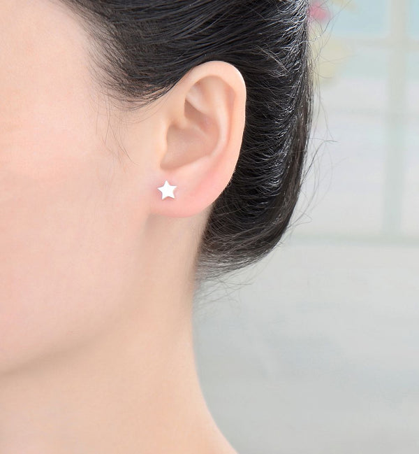 1 Pair Solid 925 Sterling Silver Stud Earrings, Star Ear Studs, Small Tiny, SSE98-1