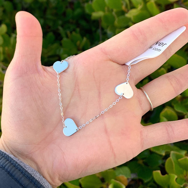 1pc 925 Sterling Silver 12mm Heart Link Cable Chain Bracelet, Tarnish Resistant White Gold Plated, Length Selections: 7 inch/7.5 inch/8 inch