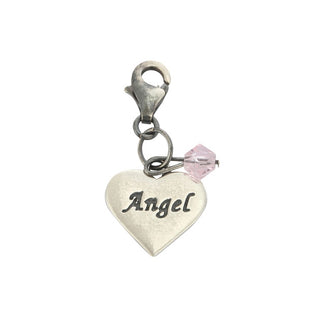 Clip On Solid Sterling Silver Love Heart Angel October Pink Birthstone Charm