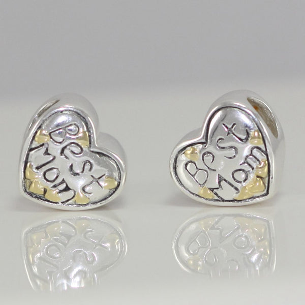 1pc Real 925 Sterling Silver Best Mom Golden Heart Charm, Compatible with Pandora All Other Charm Bracelet, EC4-B11