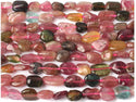 Natural Multi-color Tourmaline Gemstone Oval Tumbled Pebble Beads, Irregular, 6mm to 9mm, Hole ID 1mm, 15 Inch/1 Strand, GZ12-31