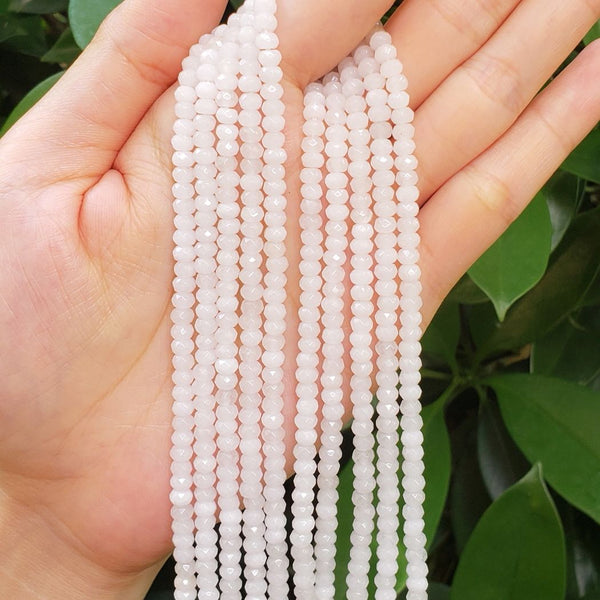 Natural White Alabaster Quartz Gemstone Faceted Rondelle Beads, 4x2mm/Small, Hole ID 0.9mm, 14 Inch/1 Strand, GH1R-6