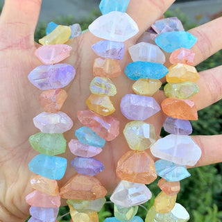 Natural Raw Crystal Quartz Nugget Drilled Gemstone Beads, Chakra Rainbow AB Titanium Coated Stone Nuggets, 15 Inch, GA-B6