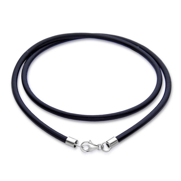 1pc Black Leather Cord Necklace, Sterling Silver Clasp, 3mm Diameter, Length Selections: 16 inch/18 inch/20 inch/22 inch