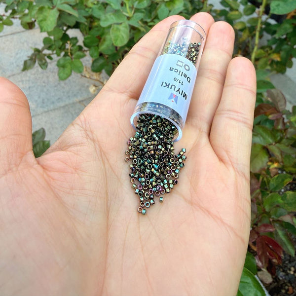 30g Miyuki Delica 11/0 Seed Beads, Opaque Metallic Iris Green DB24