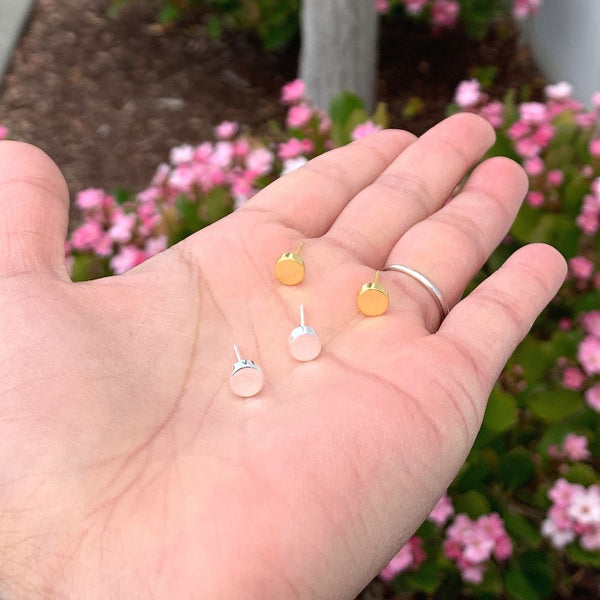 1 Pair 18K Yellow Gold Plated 925 Sterling Silver Stud Earrings, Circle Disc Round Dot Ear Studs, Small Tiny, SSE96-2