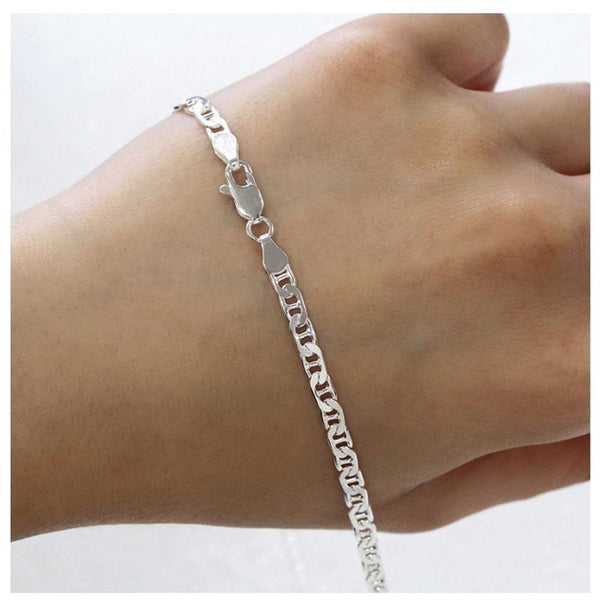 1pc 925 Sterling Silver 3mm Mariner Chain Bracelet, Tarnish Resistant White Gold Plated, Length Selections: 7 inch/7.5 inch/8 inch