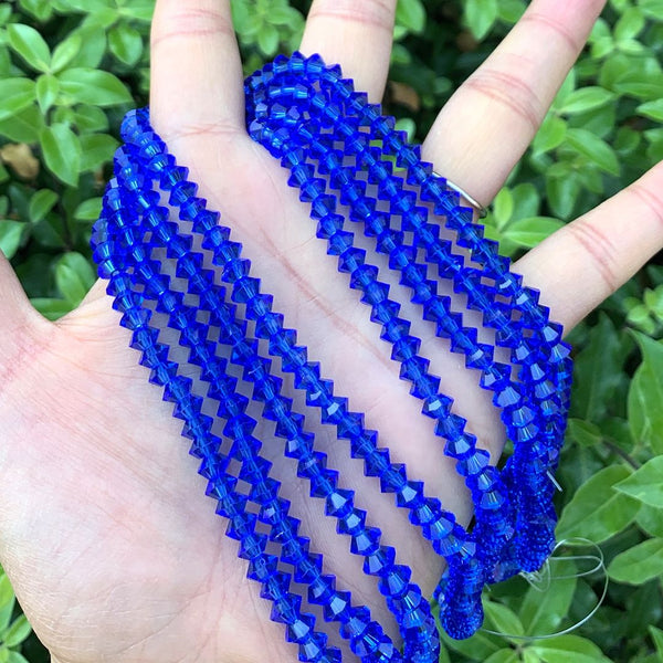 200pcs Creative Club Faceted Flat Bicone Rondelle Crystal Glass Beads #5305, Sapphire Blue, 6x4mm Small, Hole ID 1mm, CC3R613