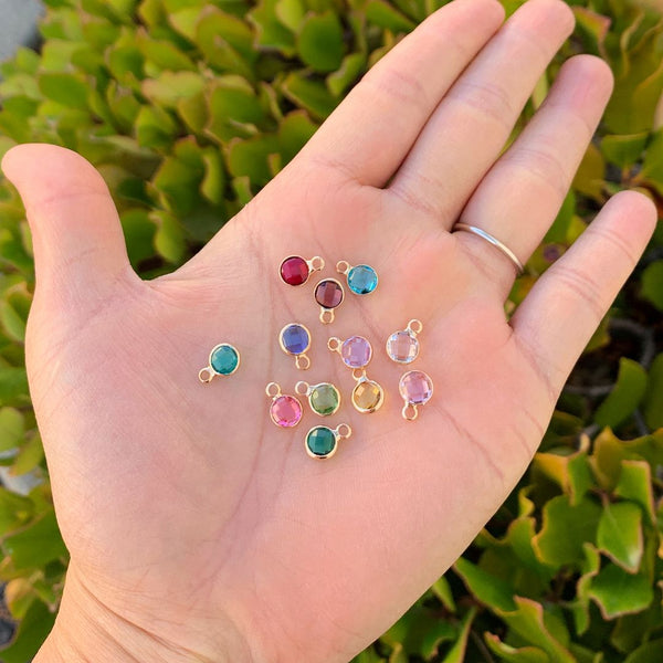 10pcs Grade A March Aquamarine Blue Birthstone Charm Drops, 18K Yellow Gold Plated Brass, 6mm Small, CCP2-G3