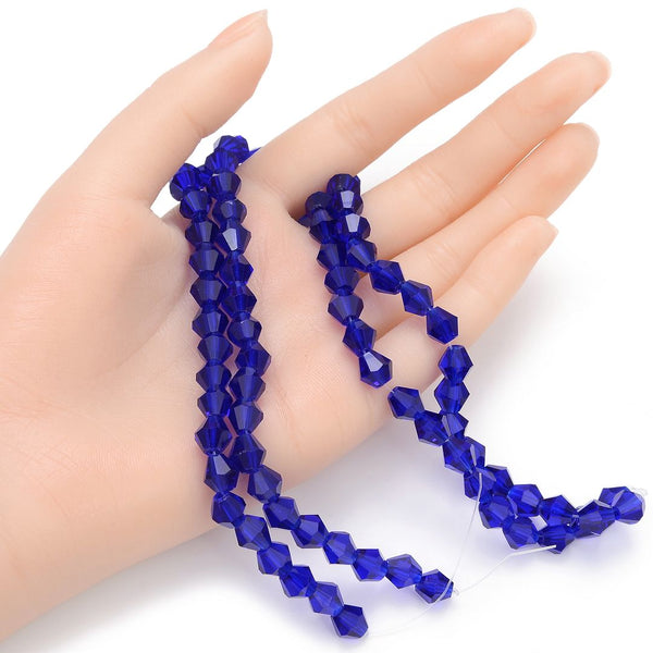 200pcs Creative Club Faceted Bicone Crystal Glass Beads, Cobalt Blue, 8mm (0.31 Inch), Hole ID 1.1mm, CCB825