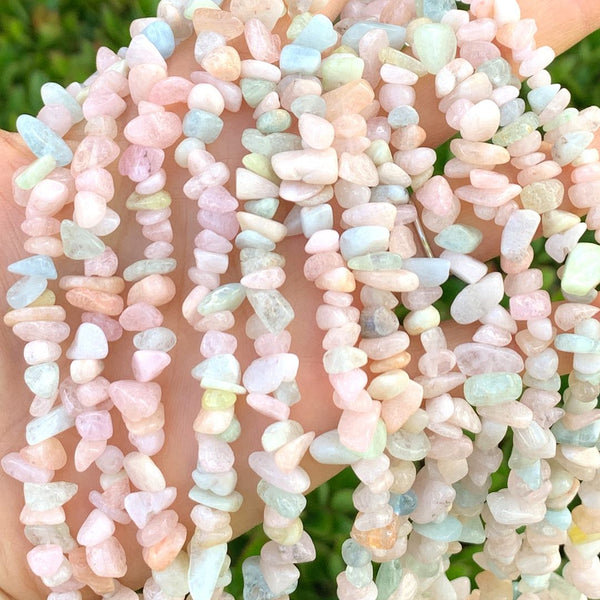 Natural Morganite Beryl Gemstones Chip Beads, Free Form, 5mm-8mm, Hole ID 1mm, 1 Strand/31 Inch, GZ1-29
