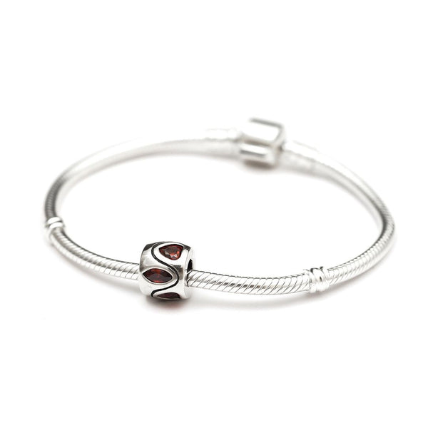 1pc Real 925 Sterling Silver Heart Bead, January Birthstone Charm Cubic Zirconia CZ Siam Red Garnet Gemstone, Compatible with Pandora all Other Charm Bracelets, EC613