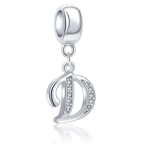 1pc 925 Sterling Silver Letter D, Alphabet Charm Pendant Drop, 18mm Long, Hole ID 4.5mm, EC3-A4