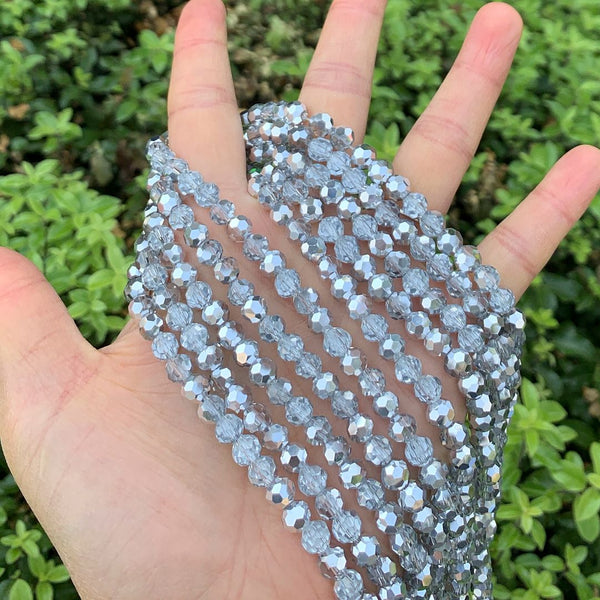 200pcs Creative Club Faceted Round Crystal Glass Beads, Silver Shade, 6mm (0.24 inch), Hole ID 1mm, CC2R632