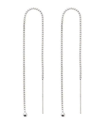 1 Pair 925 Sterling Silver Threader Earrings, Pull Through Dangle Box Chain with Tiny 2mm Ball, Length Selections: 2/3/4/5/6 Inch