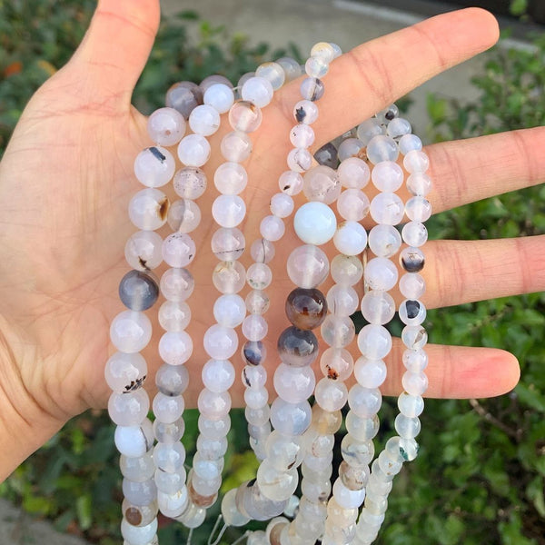 AAA Natural Black Flower Agate Gemstone Round Beads, 15 Inch/1 Strand, Size Selections: 4mm/6mm/8mm/10mm