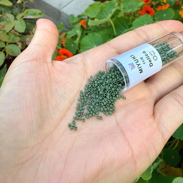 7.5g Miyuki Delica 11/0 Seed Beads, Opaque Matte Glazed Avocado DB2291