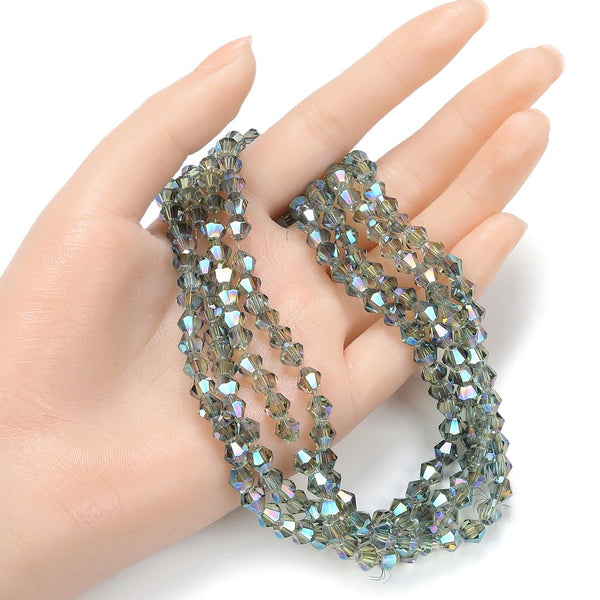 250pcs Creative Club Faceted Bicone Crystal Glass Beads, Green Peridot Shimmer, 6mm (0.24 Inch), Hole ID 1mm, CCB636