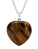 1pc You Are My Only Love Necklace, Natural Brown Yellow Tiger Eye Gemstone Large Heart Pendant, 18 Inch Surgical Stainless Steel Chain, GGP8-1