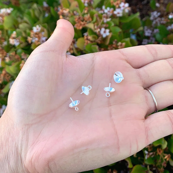 10pcs 925 Sterling Silver Screw Eye Pin Bails, Glue-on Pendant Connector, Cup Size Selections: 3/4/5/6/8mm