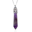 1pc Natural Purple Amethyst Crystal Hexagonal Pile Gemstone Pendant Necklace, 26 Inch Surgical Stainless Steel Chain, GGP-BB4