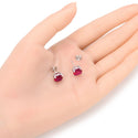 1 Pair 925 Sterling Silver July Birthstone Round Cut Stud Earrings, 8mm/2 Carat Cubic Zirconia CZ Red Ruby Stone, SSE49-7